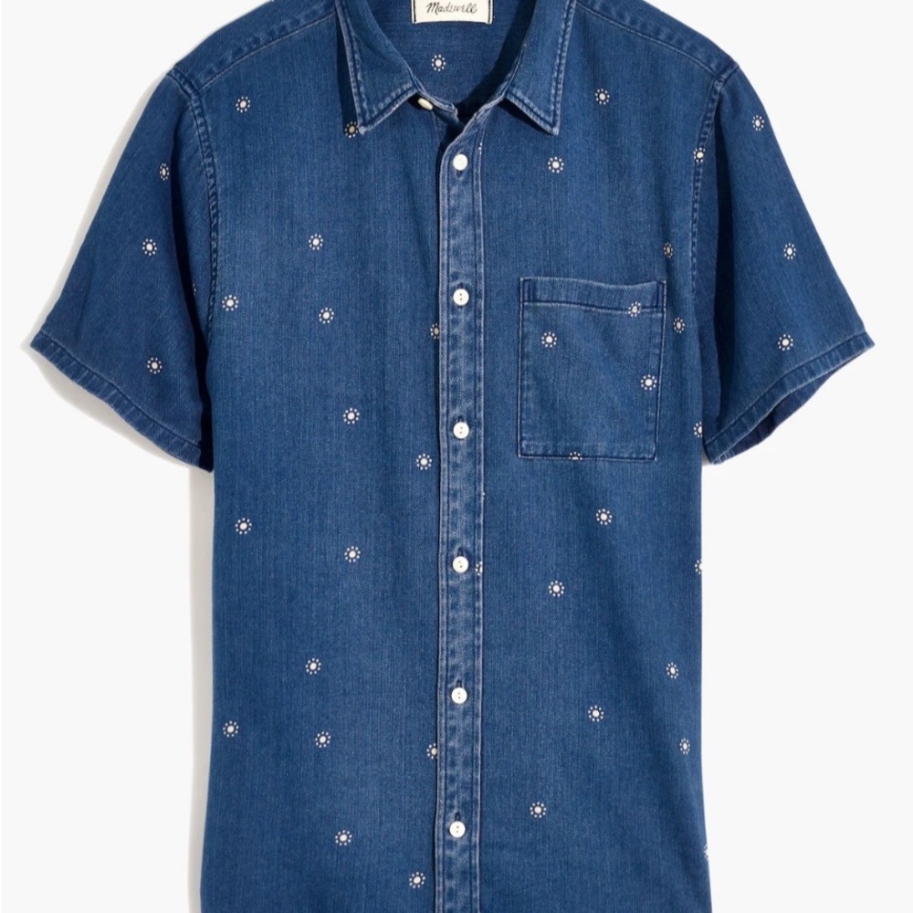 Madewell Perfect Short-Sleeve Shirt in Indigo Setting Suns